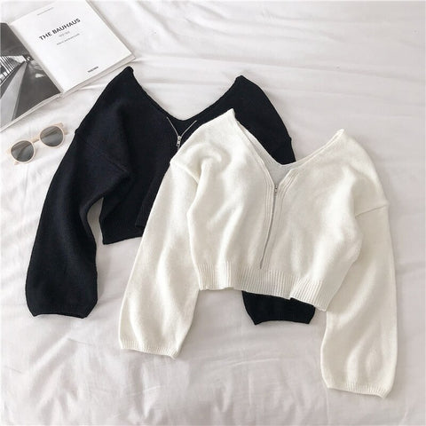 Long Sleeve`Winter Tops For Women Casual Chic Zipper Knitted Sweater