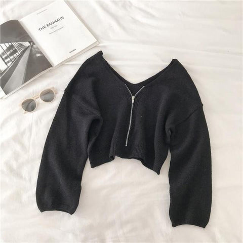 Long Sleeve`Winter Tops For Women Casual Chic Zipper Knitted Sweater
