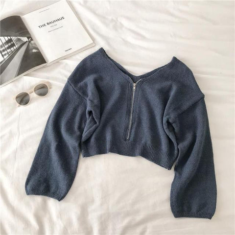 Long Sleeve`Winter Tops For Women Casual Chic Zipper Knitted Sweater