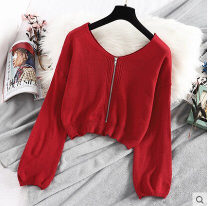 Long Sleeve`Winter Tops For Women Casual Chic Zipper Knitted Sweater