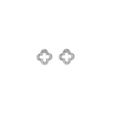 Sterling Silver Hollow Clover Ear Studs Shining Zircon Crystal Earrings
