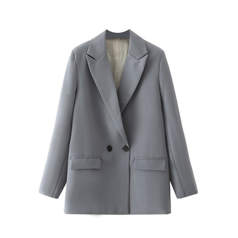 Women Chic Office Lady Double Breasted Blazer Vintage Coat Fashion Notched Collar