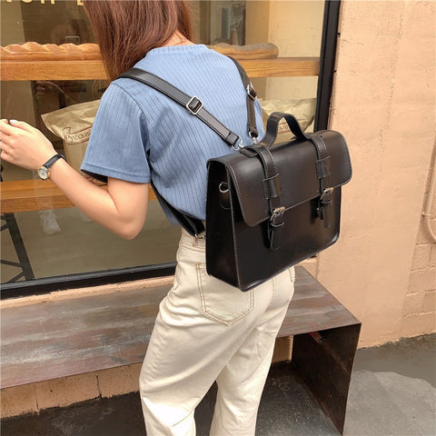 style school bag pu leather female messenger bags vintage multifunctional