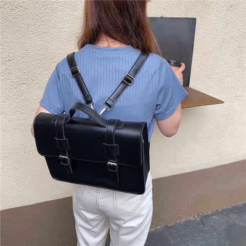style school bag pu leather female messenger bags vintage multifunctional