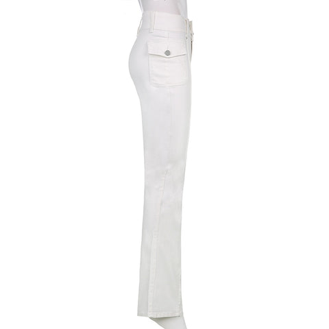 Slim Low Waist Flare Pants E-girl Vintage Pockets Solid