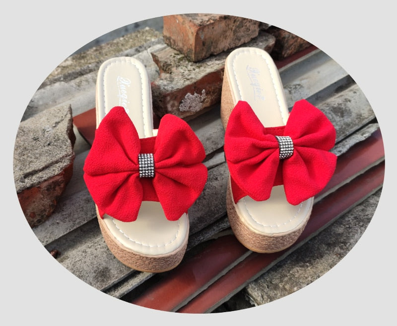 9cm Heels Platform Wedge Slippers Butterfly-knot Female Sandals