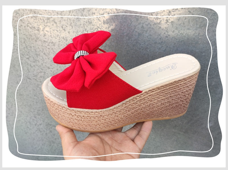 9cm Heels Platform Wedge Slippers Butterfly-knot Female Sandals