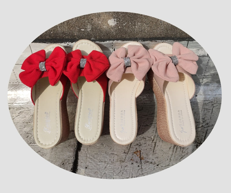 9cm Heels Platform Wedge Slippers Butterfly-knot Female Sandals