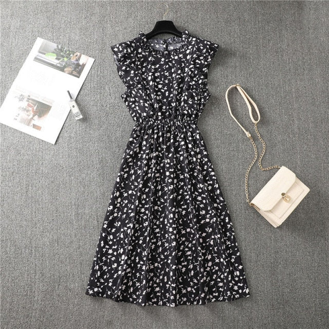 Polka Dot Chiffon Dress Short Sleeve Party Sweet Slim A-Line Casual