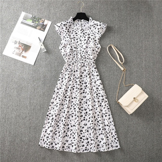 Polka Dot Chiffon Dress Short Sleeve Party Sweet Slim A-Line Casual