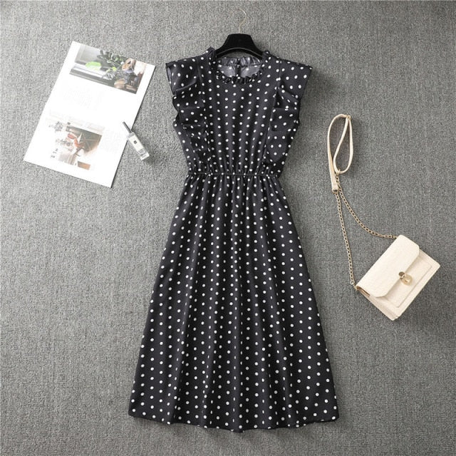 Polka Dot Chiffon Dress Short Sleeve Party Sweet Slim A-Line Casual