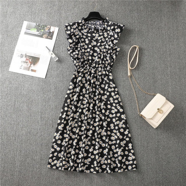 Polka Dot Chiffon Dress Short Sleeve Party Sweet Slim A-Line Casual