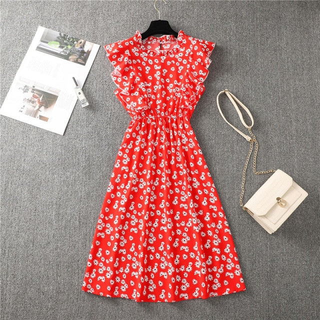 Polka Dot Chiffon Dress Short Sleeve Party Sweet Slim A-Line Casual