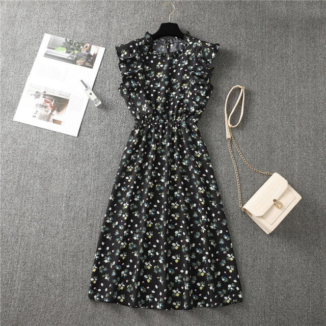 Polka Dot Chiffon Dress Short Sleeve Party Sweet Slim A-Line Casual