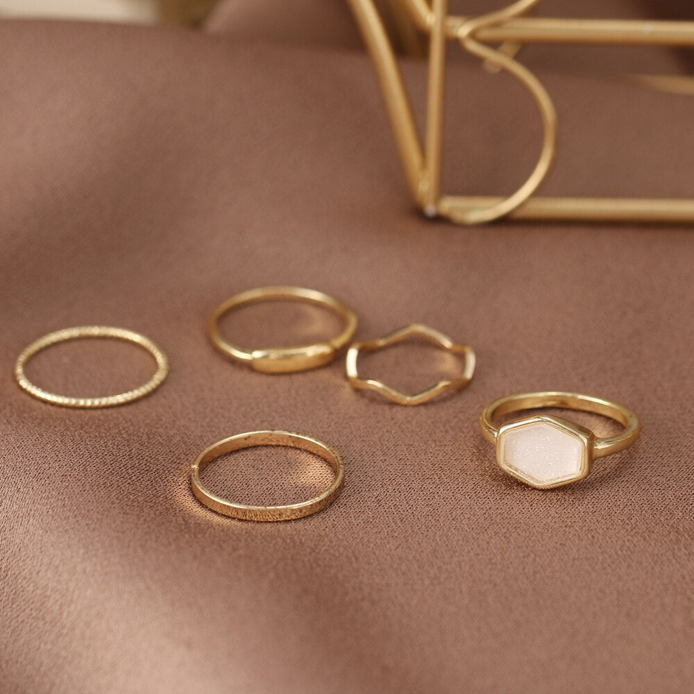 Women's Simple Gold Alloy Joint Ring Set Vintage Geometric