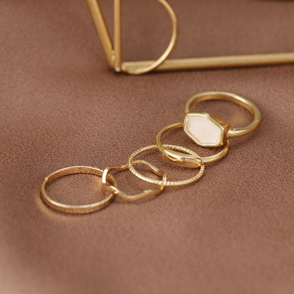 Women's Simple Gold Alloy Joint Ring Set Vintage Geometric