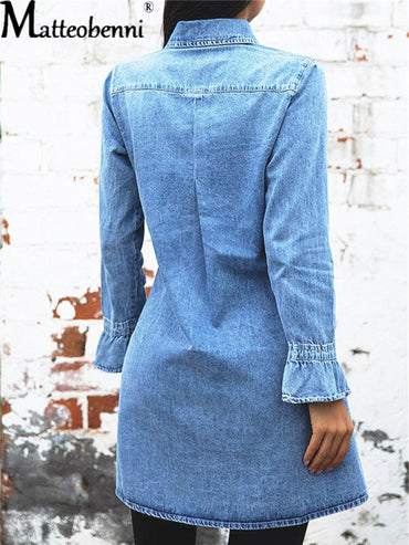 Long Sleeve Denim Dress Sexy Slim Jeans Dress Fashion Casual Office