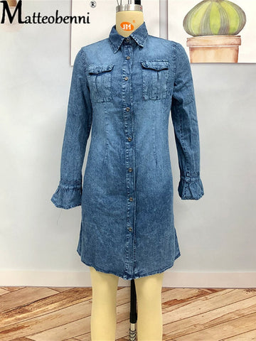 Long Sleeve Denim Dress Sexy Slim Jeans Dress Fashion Casual Office