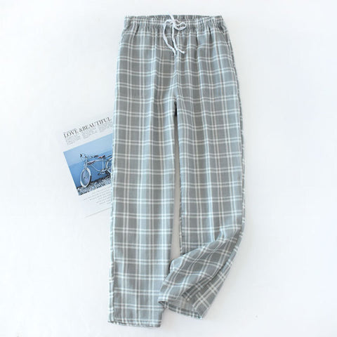 Cotton Gauze Trousers Plaid Knitted Sleep Pants