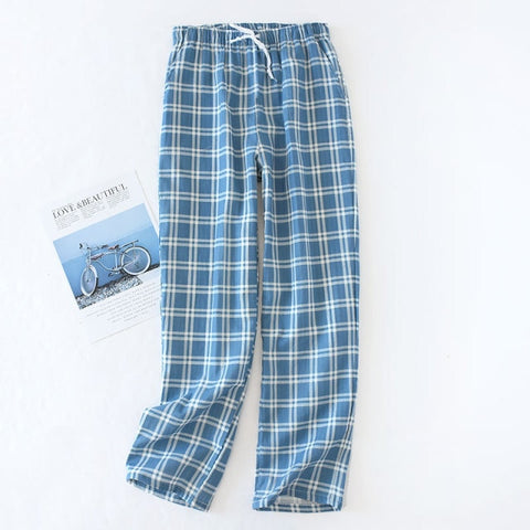 Cotton Gauze Trousers Plaid Knitted Sleep Pants