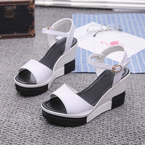 Sandals Shoes Summer Wedges High Heels Fashion Ladies Peep Toe Buckle Strap
