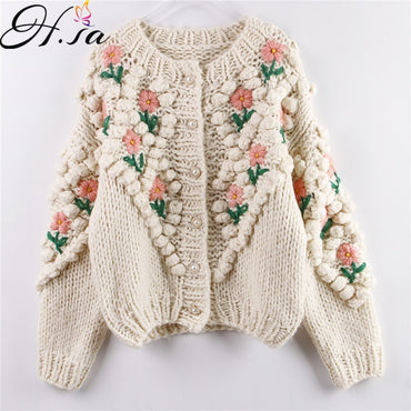 Handmade Sweater And Cardigans Floral Embroidery Hollow Out Chic Knit