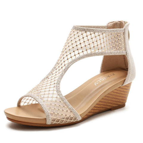 Wedge  Fashion Mesh  Breathable Gladiator Sandals High Heels Peep Toe Shoes