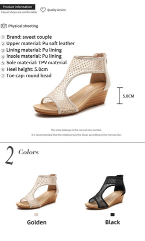 Wedge  Fashion Mesh  Breathable Gladiator Sandals High Heels Peep Toe Shoes