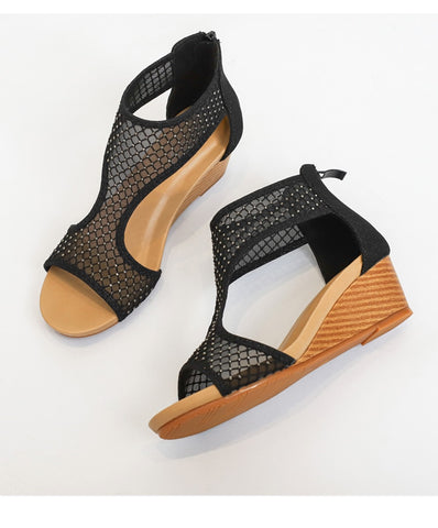 Wedge  Fashion Mesh  Breathable Gladiator Sandals High Heels Peep Toe Shoes