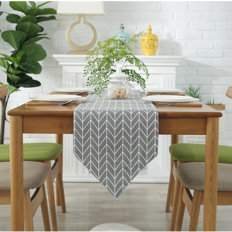 Geometric Printed Linen Cotton Thick fabric Grey Table Flag Table Runner Modern