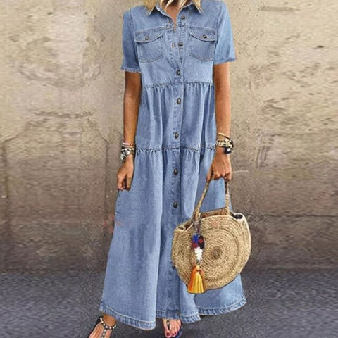 Floral Print Casual Short Sleeve Button Dress Ladies Fashion