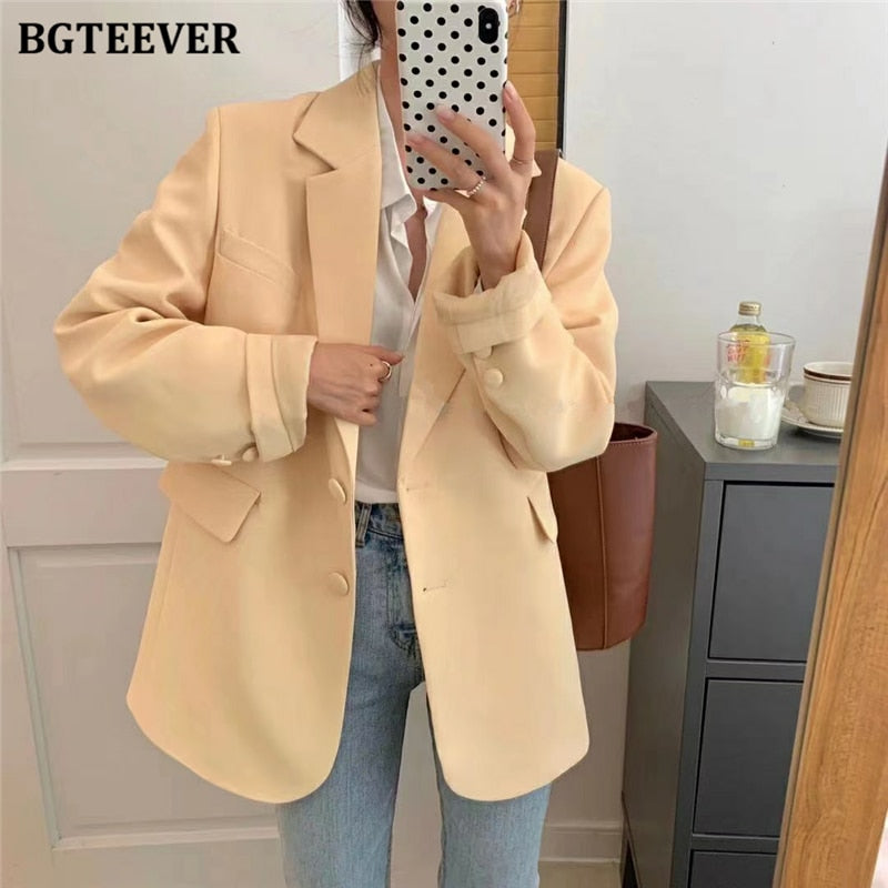 Loose  Women Jacket Blazer Casual Notched Collar Long Sleeve Female Jackets