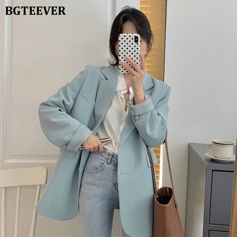 Loose  Women Jacket Blazer Casual Notched Collar Long Sleeve Female Jackets