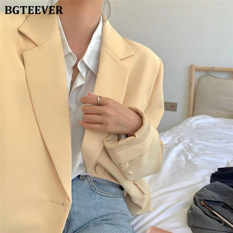 Loose  Women Jacket Blazer Casual Notched Collar Long Sleeve Female Jackets