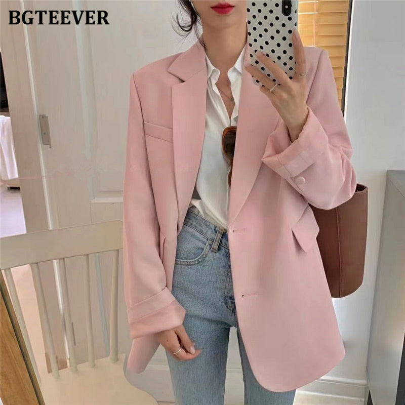 Loose  Women Jacket Blazer Casual Notched Collar Long Sleeve Female Jackets