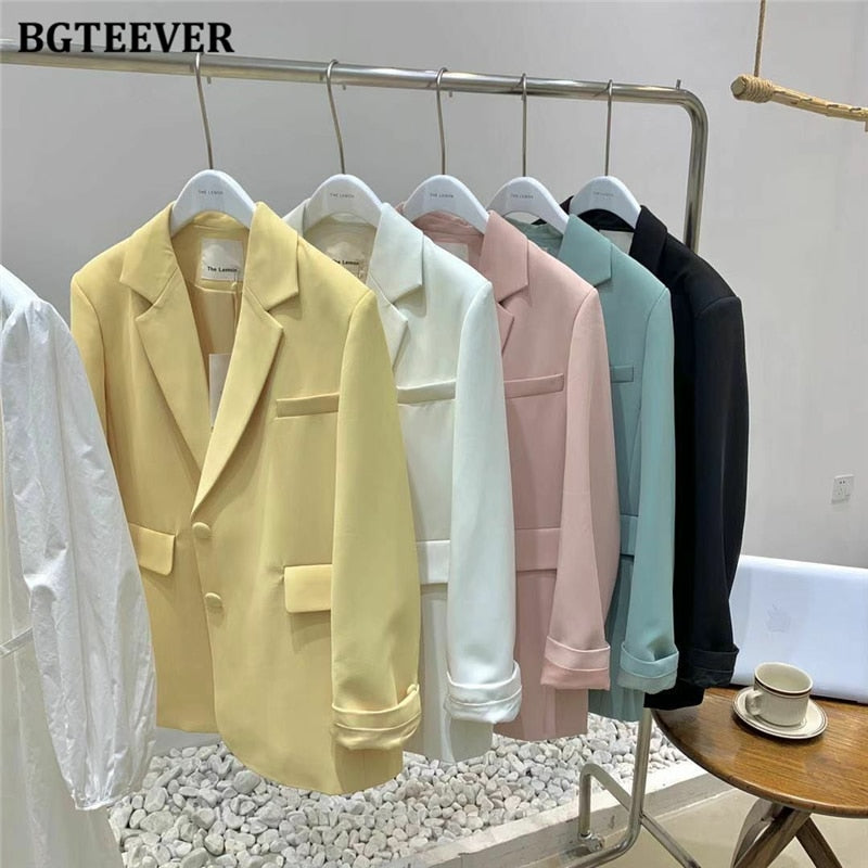 Loose  Women Jacket Blazer Casual Notched Collar Long Sleeve Female Jackets