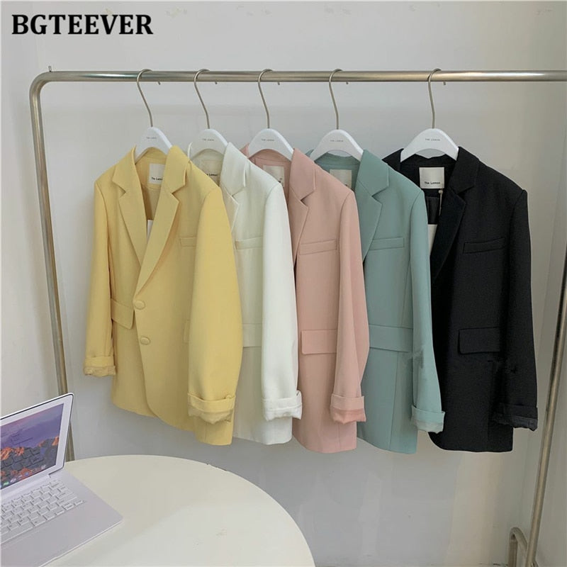 Loose  Women Jacket Blazer Casual Notched Collar Long Sleeve Female Jackets