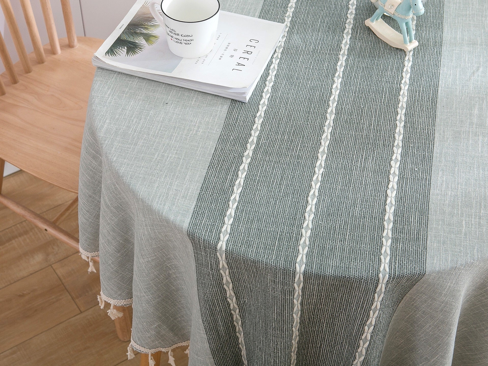 Round Tablecloths with lace 150cm Striped Table Cloth Cotton