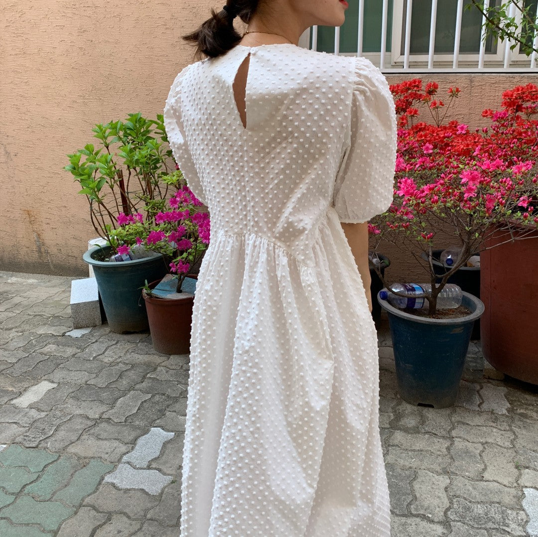 Casual O-neck Puff-Sleeve Oversize Dots Elegant Female Dress Vestidos