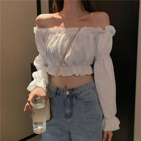 Women Top Sexy Blouse Off Shoulder Top Long Sleeve