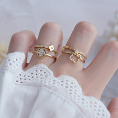 Accessories Crystal Flower Adjustable Rings Zirconia