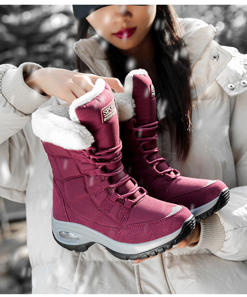 Winter Women Boots Keep Warm Mid-Calf Snow Boots Lace-up Comfortable