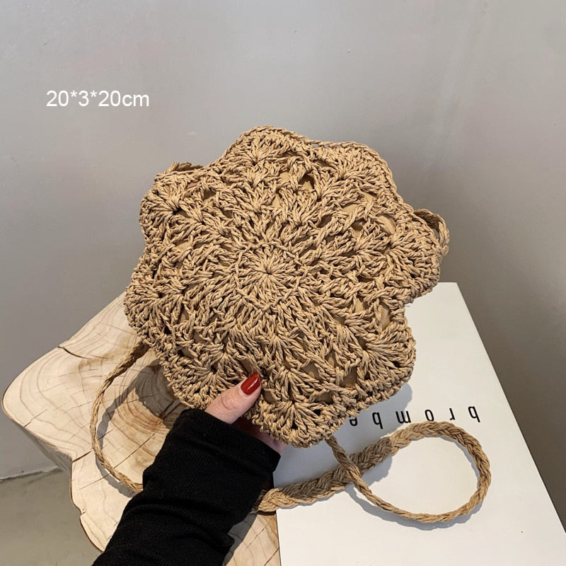 Handmade Small Rattan Straw Crossbody Woven Round Handbag