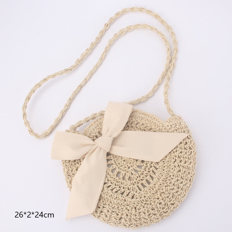 Handmade Small Rattan Straw Crossbody Woven Round Handbag