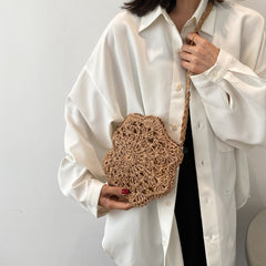 Handmade Small Rattan Straw Crossbody Woven Round Handbag