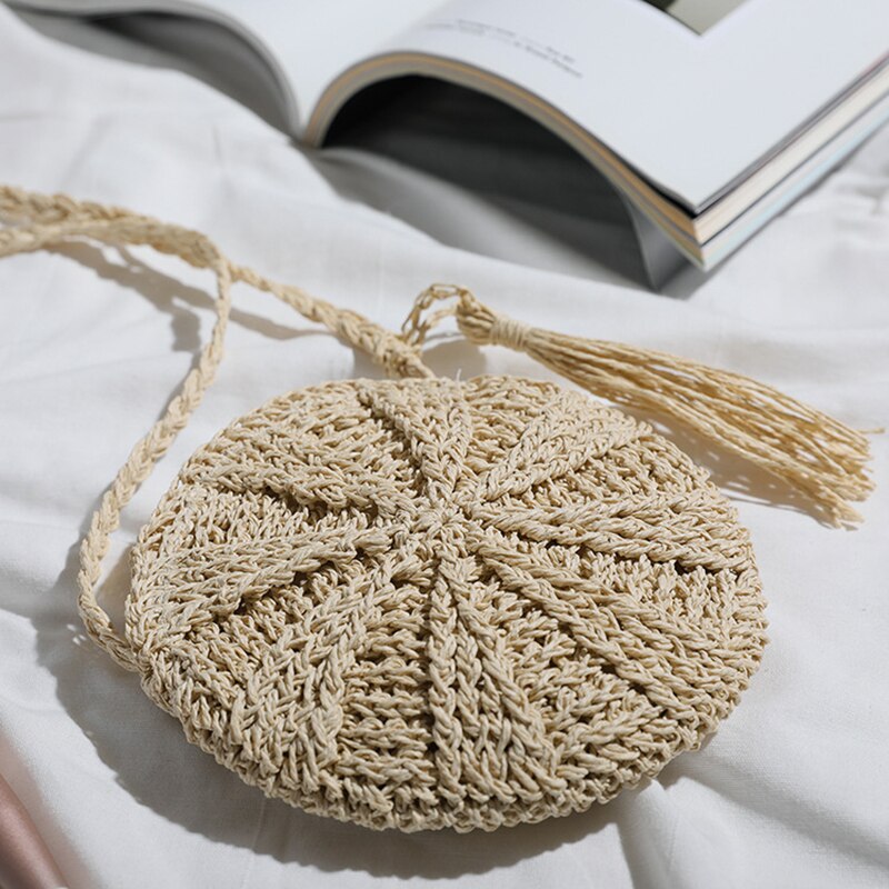 Handmade Small Rattan Straw Crossbody Woven Round Handbag