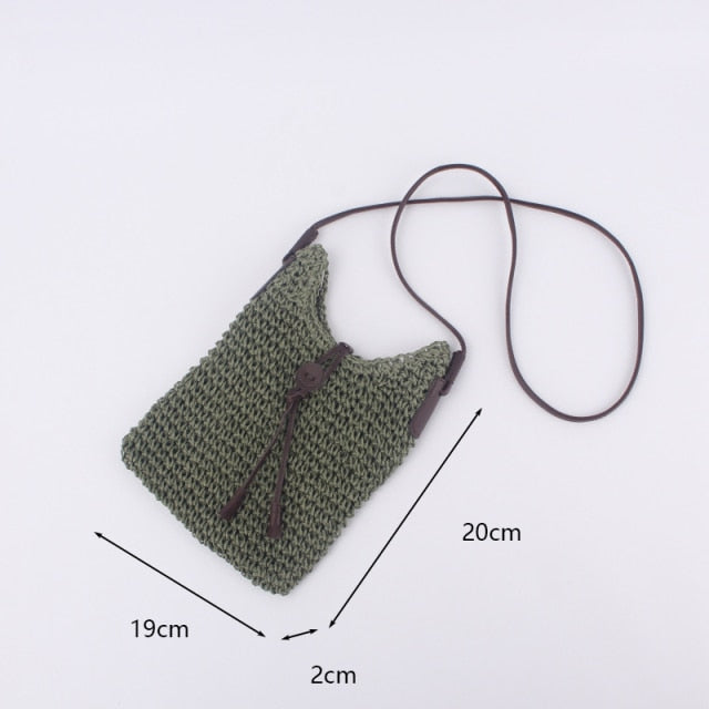 Handmade Small Rattan Straw Crossbody Woven Round Handbag