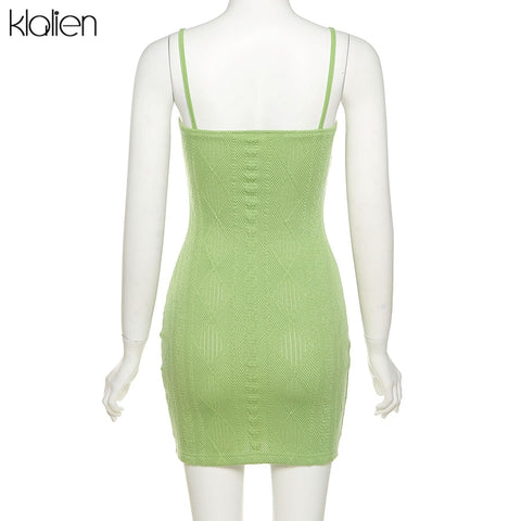 Fashion Elegant Streetwear Strap Mini Dress Summer Solid Green Knit