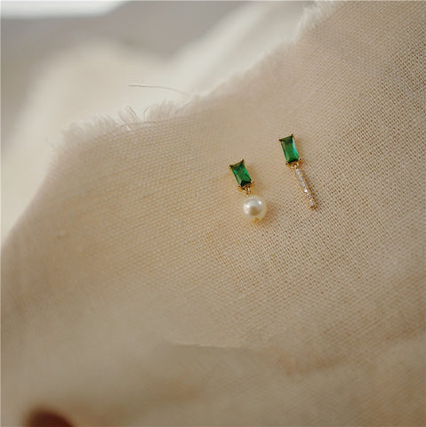 Simple Emerald Pearl Earrings Jewelry Girlfriend Gift