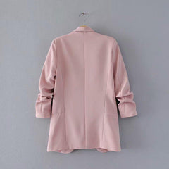 Elegant Workwear Pink Blazer Three Quarter Sleeve Regular Fit Minimalist Office
